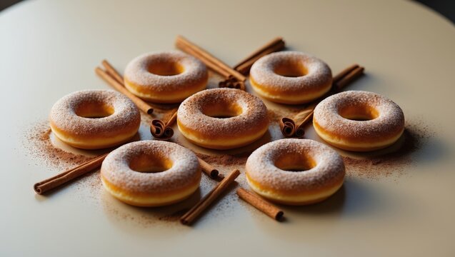 Table Top with Square of Donuts and Cinnamon