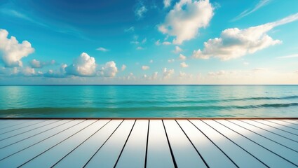 Fototapeta premium Seaside backdrop with white wood panels in the front.