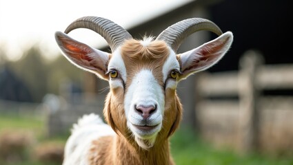 Goat's head portrait at the farm