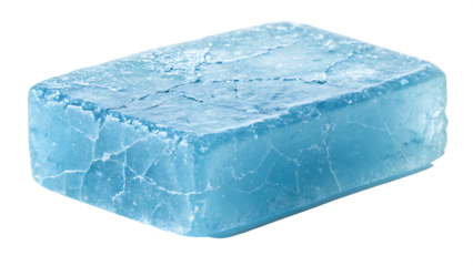 rough blue ice block with a frosty surface and nat on white background PNG. AI GENERATED
