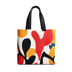 Trendy Canvas Bag with a Bold Modern Print and a Re Isolated on Transparent Background