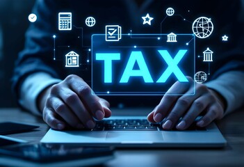 Person Filing Taxes Online Using Laptop Computer