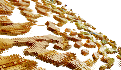 3D render of abstract gold cube wave. Perfect for technology, data, and digital backgrounds.