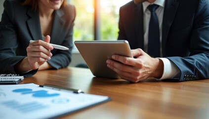 Fund managers team consultation and discuss about analysis Investment stock market by digital tablet.