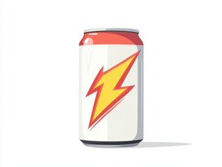 Fototapeta premium Flat vector energy drink can with lightning bolt label on white background 