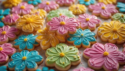 Colorful cookies in flower designs