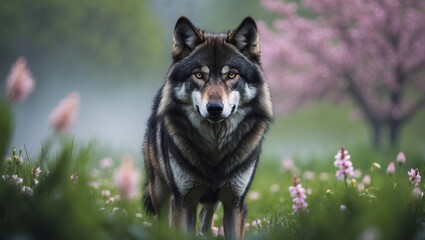Black wolf images captured in spring