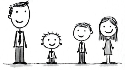 Fototapeta premium A man and three children are standing in a line