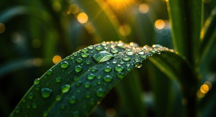 Dew Drops on Leaf - Nature's Jewels in the Morning Light - Photography