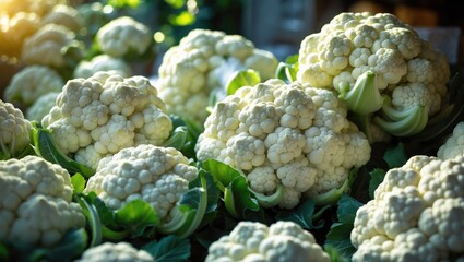 Obraz premium The compact head of cauliflower, a nutritious cruciferous vegetable, is composed of undeveloped flower buds.