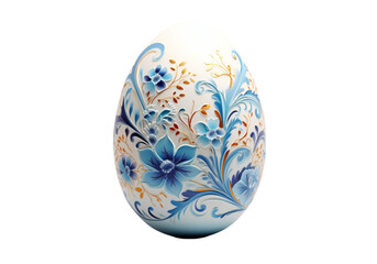 Ornate easter egg blue floral design isolated on a white background
