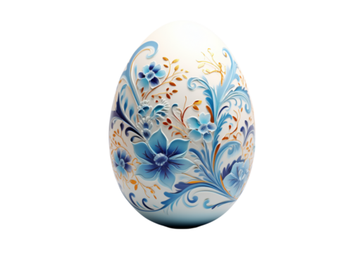 Ornate easter egg blue floral design isolated on a white background