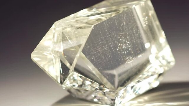 Close-up of a large raw diamond displaying its crystalline structure and natural imperfections on a neutral background