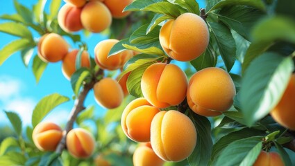 Tree laden with fresh ripe apricots