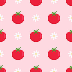 Red tomato vector seamless pattern.