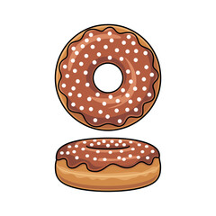 Delicious Chocolate Donut with Sprinkles Top View and Side View Illustration