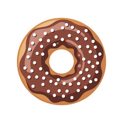 Delicious Chocolate Donut with White Sprinkles Top View Illustration