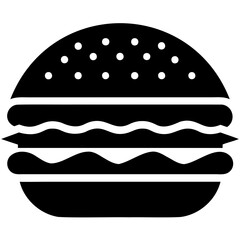 Beautiful Burger Icon Black Silhouette Vector on Transparent Background