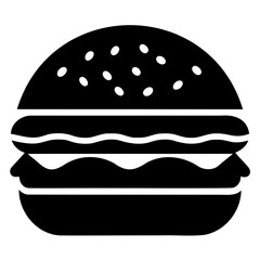Tasty Burger Silhouette Vector Illustration in Black on Clear Background