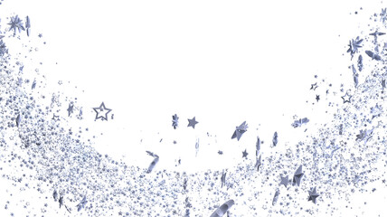 Sparkling silver stars burst across a white background, perfect for holiday designs.