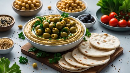 Olive-infused chickpea hummus