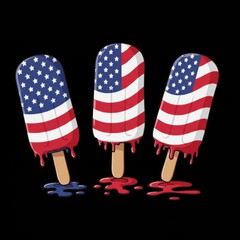 Patriotic popsicles melting with red, white, and blue design for 4th of July  