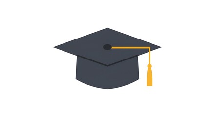 Graduation Cap with Yellow Tassel on White Background