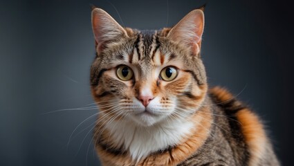 Fototapeta premium A colorful tabby feline staring into the camera