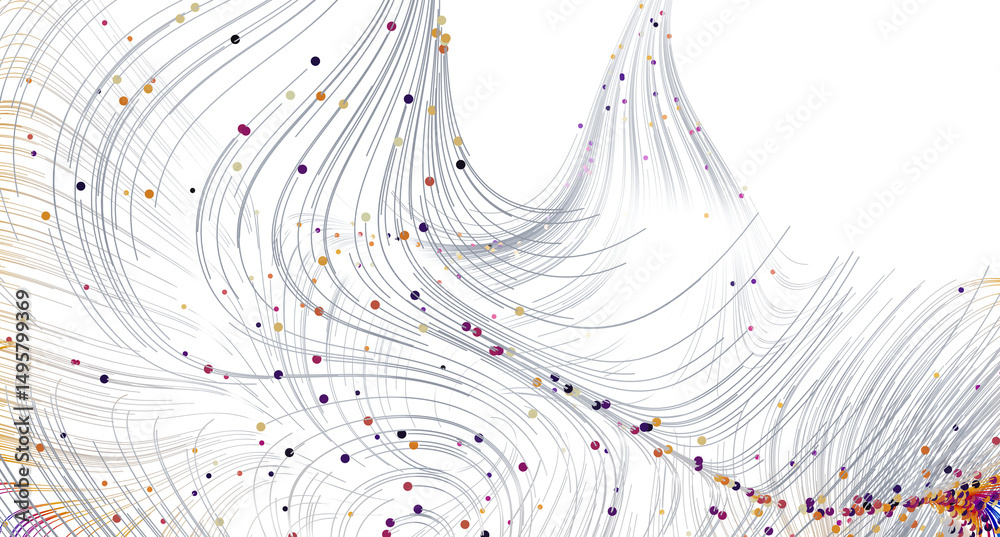 Poster Modern abstract background with flowing lines and colorful dots. Perfect for tech, data, and AI projects.