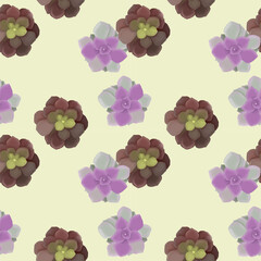 Seamless pattern with vintage flowers and succulents 