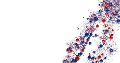 Abstract Background with Colorful Spheres: Red, Blue, and Gold Bubbles Floating on White