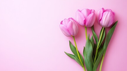 Pink Tulips Floral Arrangement on Pink Background