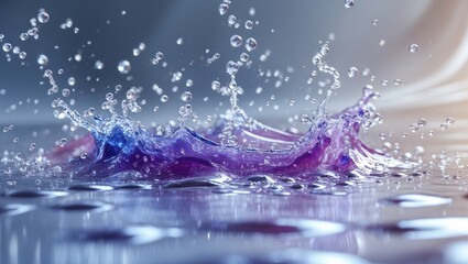 Gorgeous droplets of water inadvertently poured onto a surface. The backdrop is abstract. Observing from an upward angle.