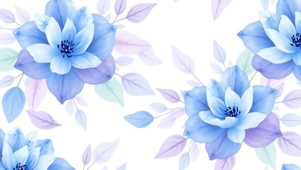 Fototapeta premium Seamless horizontal floral border pattern with transparent watercolor style