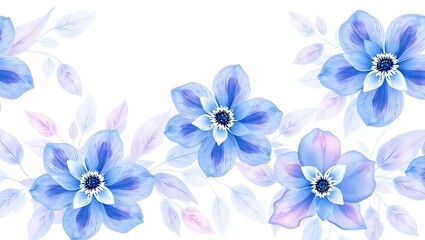 Fototapeta premium Seamless horizontal floral border pattern with transparent watercolor style