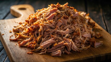 Pulled pork presented on a board