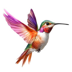 Fototapeta premium A vibrant hummingbird, its wings a blur of color, hovers gracefully in mid-air. This image bursts with life, showcasing the beauty of nature's most delicate flyer.