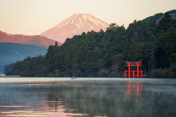 Mount Fuji and Torii Gate at Lake Ashi, Hakone, Japan