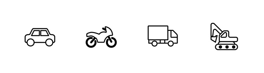 Vehicle Line Editable Icon set. Containing car, bike, bicycle, motorbike, bus, and more. Editable stroke. Vector illustration