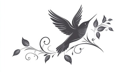 Obraz premium Hummingbird in Flight, Floral Design