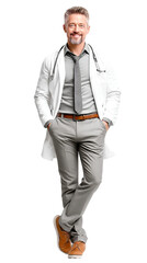 Fototapeta premium A confident and experienced doctor radiates assurance, posing in a full-length portrait that emphasizes professionalism and expertise.
