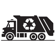Garbage Truck Vector Icon Symbolizing Waste Management And Environmental Responsibility Vector black silhouette. with white background