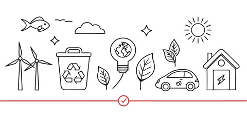 Eco-Friendly Icons: renewable energy, recycling and sustainable living