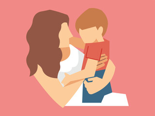 A mother is holding her son, full of happiness vector design