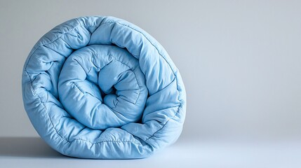 Rolled light blue comforter