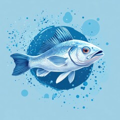 Fototapeta premium Detailed illustration of a fish swimming in an abstract blue background with splashes of color