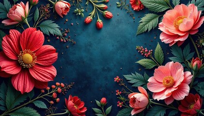 Intricate floral tapestry wallpaper, rich jewel tones, textile, background, art