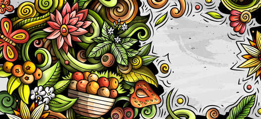 Summer nature doodle banner. Cartoon vector background