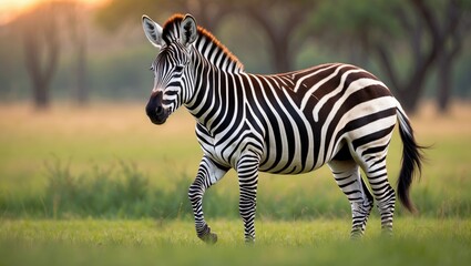 Fototapeta premium Grevy's Zebra Moving Over Grass