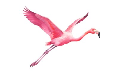 Fototapeta premium Pink Flamingo in Flight Watercolor Illustration of a Majestic Bird